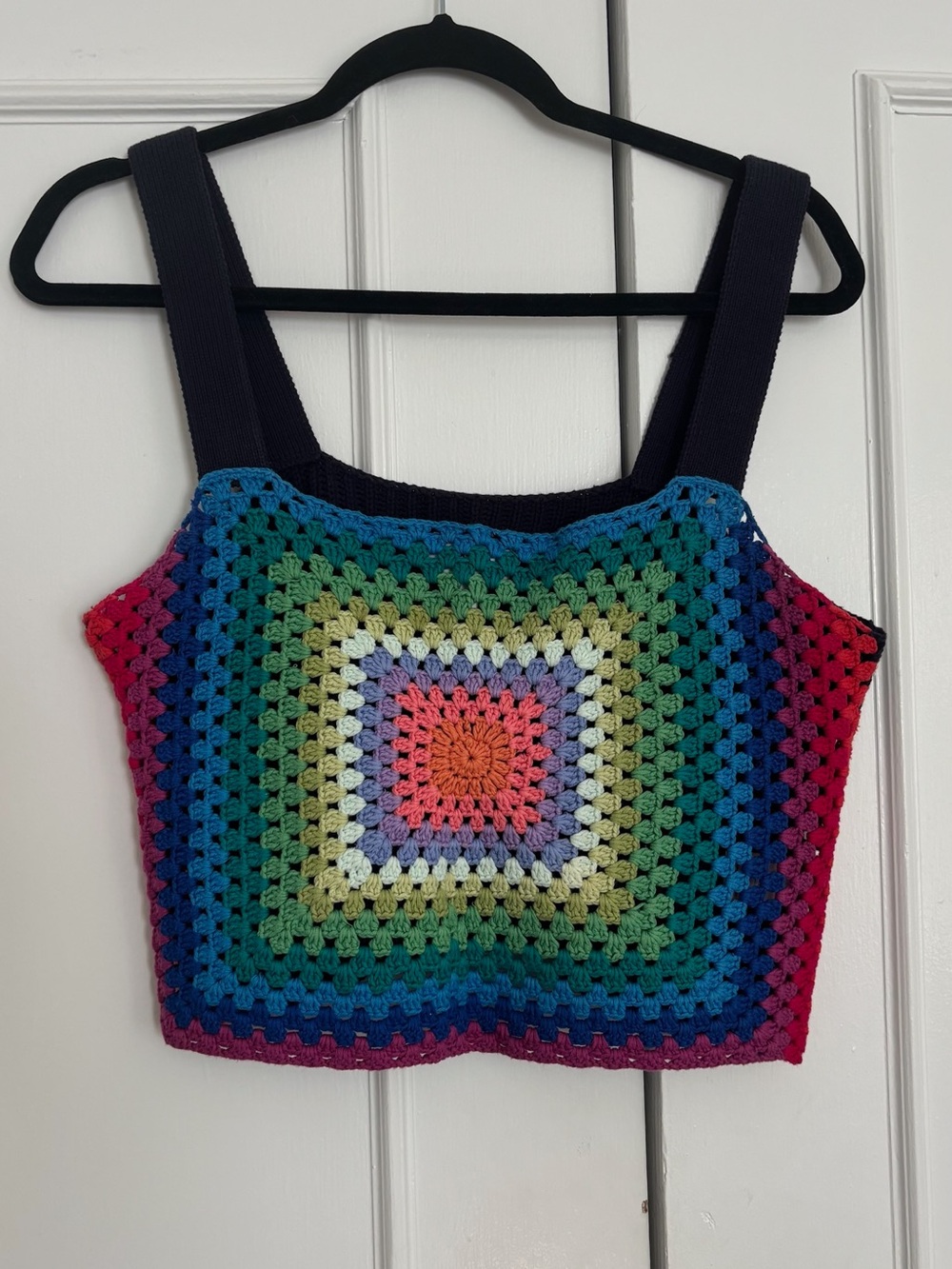 pistola Multicolor Crochet Square Crop Top with Navy Straps